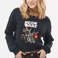 Cat Meow Wars Funny Cat Wars Cat Cropped Pullover Crew