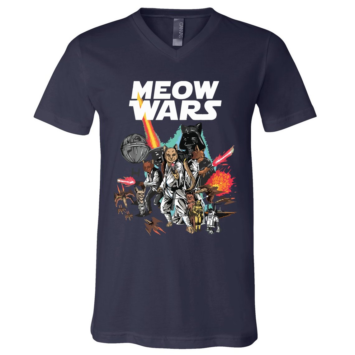 Cat Meow Wars Funny Cat Wars Cat V-Neck T-Shirt