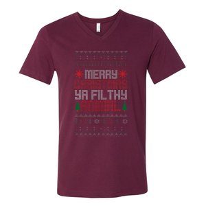 Christmas Merry Xmas Ya Filthy Animal Meme Lol Ugly Xmas V-Neck T-Shirt