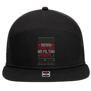 Christmas Merry Xmas Ya Filthy Animal Meme Lol Ugly Xmas 7 Panel Mesh Trucker Snapback Hat