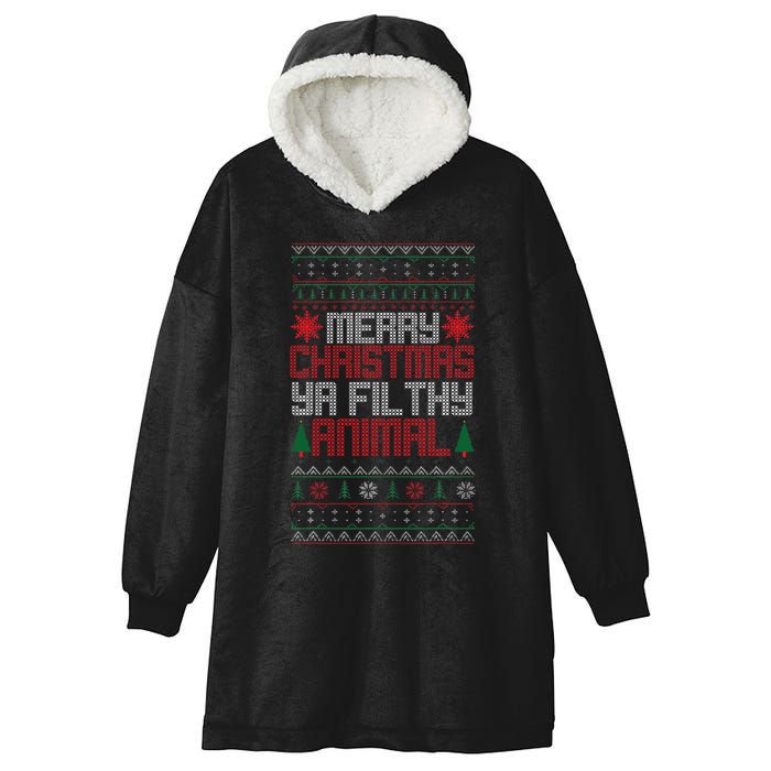 Christmas Merry Xmas Ya Filthy Animal Meme Lol Ugly Xmas Hooded Wearable Blanket