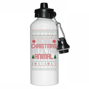 Christmas Merry Xmas Ya Filthy Animal Meme Lol Ugly Xmas Aluminum Water Bottle