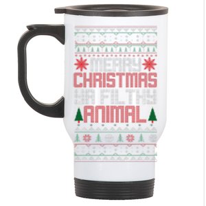 Christmas Merry Xmas Ya Filthy Animal Meme Lol Ugly Xmas Stainless Steel Travel Mug