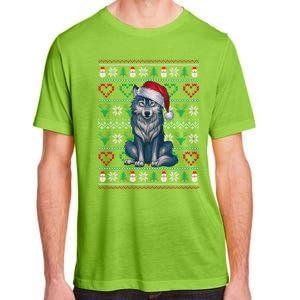 Cute Merry Xmas Ugly Christmas Wolf Wearing Santa Hat Xmas Adult ChromaSoft Performance T-Shirt