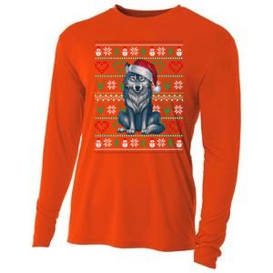 Cute Merry Xmas Ugly Christmas Wolf Wearing Santa Hat Xmas Cooling Performance Long Sleeve Crew