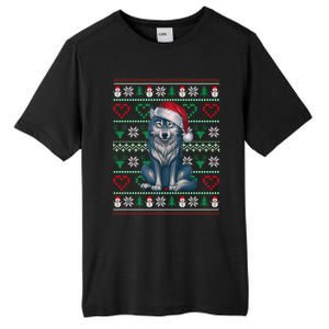 Cute Merry Xmas Ugly Christmas Wolf Wearing Santa Hat Xmas Tall Fusion ChromaSoft Performance T-Shirt