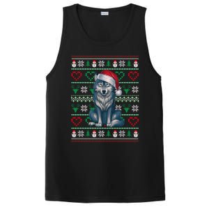 Cute Merry Xmas Ugly Christmas Wolf Wearing Santa Hat Xmas PosiCharge Competitor Tank