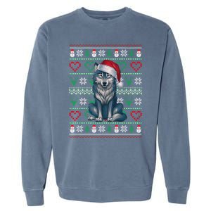 Cute Merry Xmas Ugly Christmas Wolf Wearing Santa Hat Xmas Garment-Dyed Sweatshirt