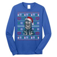 Cute Merry Xmas Ugly Christmas Wolf Wearing Santa Hat Xmas Long Sleeve Shirt