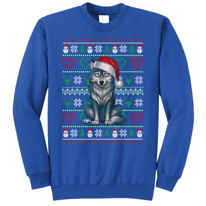 Cute Merry Xmas Ugly Christmas Wolf Wearing Santa Hat Xmas Sweatshirt