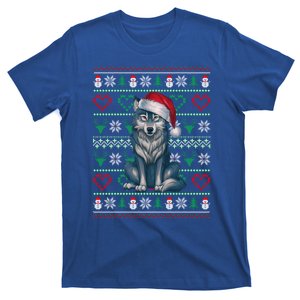 Cute Merry Xmas Ugly Christmas Wolf Wearing Santa Hat Xmas T-Shirt