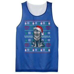 Cute Merry Xmas Ugly Christmas Wolf Wearing Santa Hat Xmas Mesh Reversible Basketball Jersey Tank