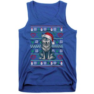 Cute Merry Xmas Ugly Christmas Wolf Wearing Santa Hat Xmas Tank Top