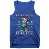 Cute Merry Xmas Ugly Christmas Wolf Wearing Santa Hat Xmas Tank Top