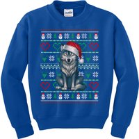 Cute Merry Xmas Ugly Christmas Wolf Wearing Santa Hat Xmas Kids Sweatshirt