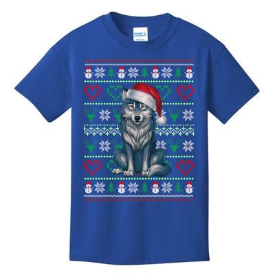 Cute Merry Xmas Ugly Christmas Wolf Wearing Santa Hat Xmas Kids T-Shirt