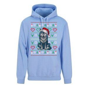 Cute Merry Xmas Ugly Christmas Wolf Wearing Santa Hat Xmas Unisex Surf Hoodie