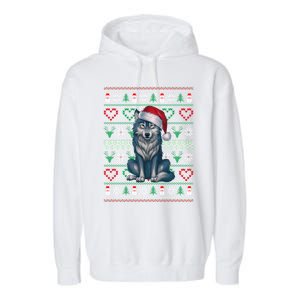 Cute Merry Xmas Ugly Christmas Wolf Wearing Santa Hat Xmas Garment-Dyed Fleece Hoodie