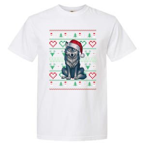 Cute Merry Xmas Ugly Christmas Wolf Wearing Santa Hat Xmas Garment-Dyed Heavyweight T-Shirt