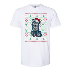 Cute Merry Xmas Ugly Christmas Wolf Wearing Santa Hat Xmas Softstyle CVC T-Shirt