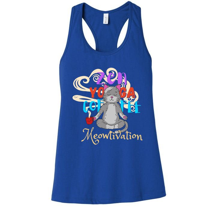 Cat Meditation Zen Yoga Coffee Cat Lovers Yoga Namaste Gift Funny Gift Women's Racerback Tank