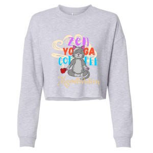 Cat Meditation Zen Yoga Coffee Cat Lovers Yoga Namaste Gift Funny Gift Cropped Pullover Crew