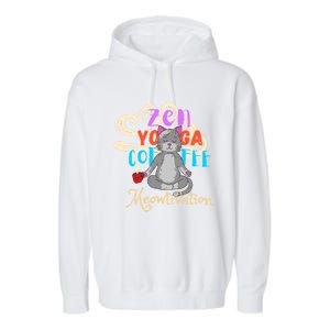 Cat Meditation Zen Yoga Coffee Cat Lovers Yoga Namaste Gift Funny Gift Garment-Dyed Fleece Hoodie