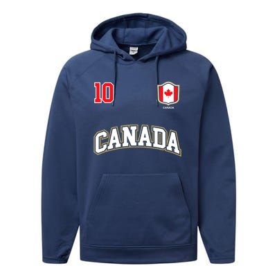 Canada Number 10 Soccer Team Sports Canadian Flag Performance Fleece Hoodie