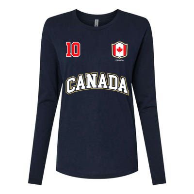 Canada Number 10 Soccer Team Sports Canadian Flag Womens Cotton Relaxed Long Sleeve T-Shirt