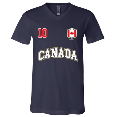 Canada Number 10 Soccer Team Sports Canadian Flag V-Neck T-Shirt