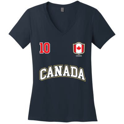 Canada Number 10 Soccer Team Sports Canadian Flag Women's V-Neck T-Shirt