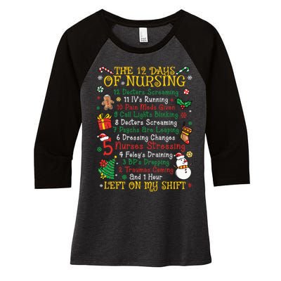 Christmas Nurse 12 Days Of Nursing Women's Tri-Blend 3/4-Sleeve Raglan Shirt