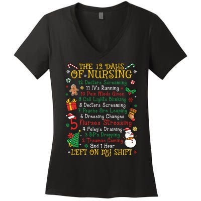 Christmas Nurse 12 Days Of Nursing Women's V-Neck T-Shirt