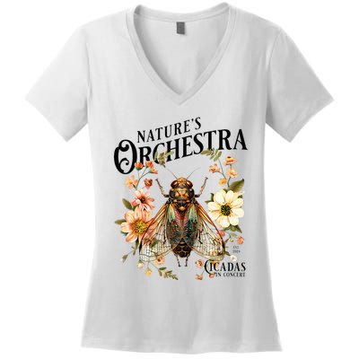 Cicada Nature 2024 Bug Lover Country Flowers Women's V-Neck T-Shirt