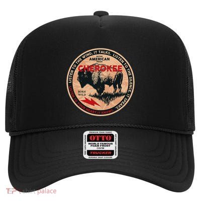 Cherokee Native American Indian Born Freedom Wild Buffalo High Crown Mesh Back Trucker Hat