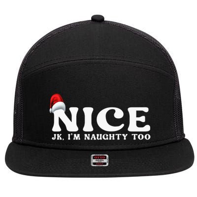 Couple Naughty And Nice Christmas Pajama On The Nice List Gift 7 Panel Mesh Trucker Snapback Hat