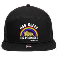 Christian Noah Ark Jesus God Keeps His Promises Rainbow 7 Panel Mesh Trucker Snapback Hat