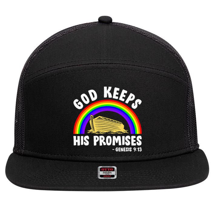 Christian Noah Ark Jesus God Keeps His Promises Rainbow 7 Panel Mesh Trucker Snapback Hat