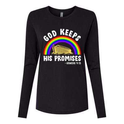 Christian Noah Ark Jesus God Keeps His Promises Rainbow Womens Cotton Relaxed Long Sleeve T-Shirt