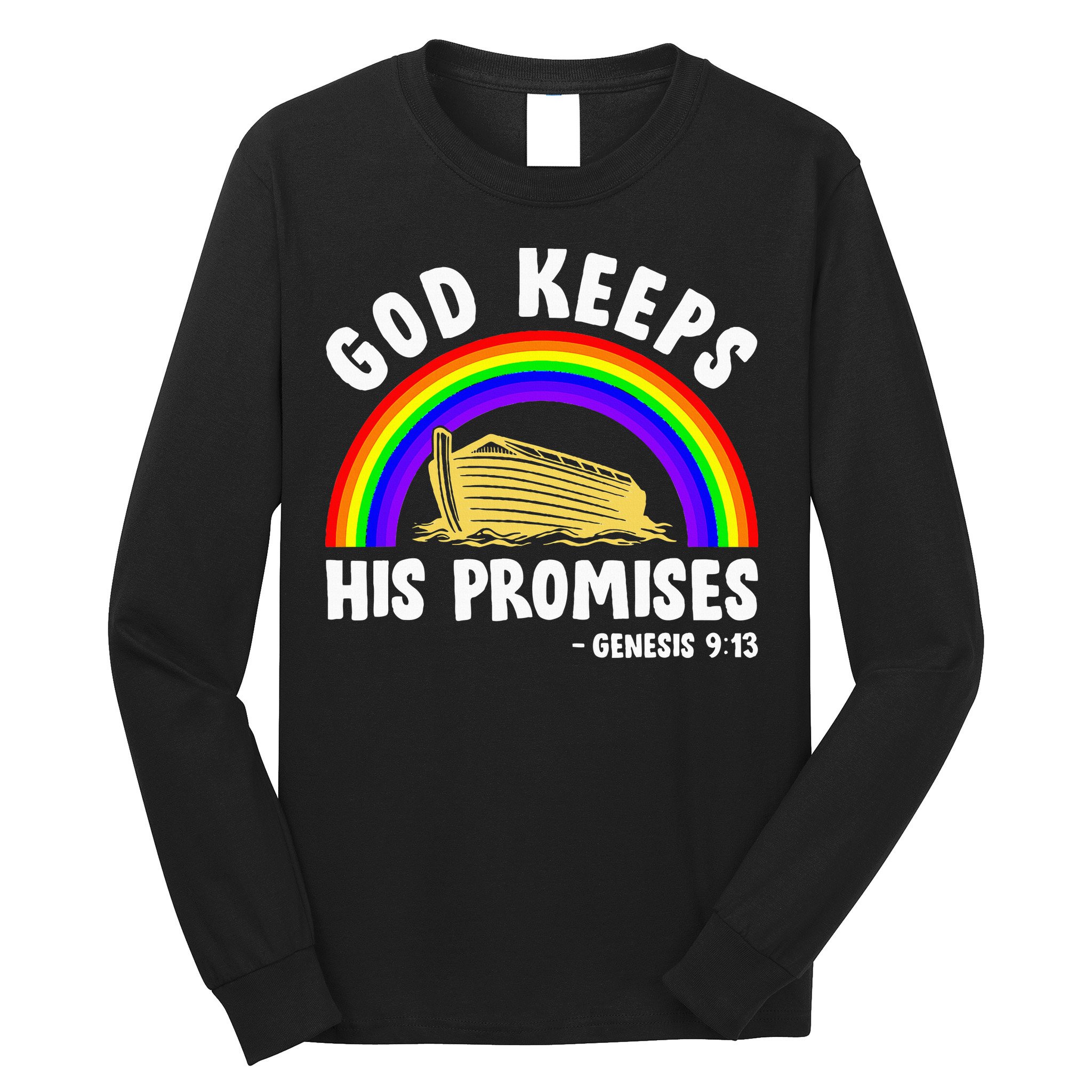 Christian Noah Ark Jesus God Keeps His Promises Rainbow Long Sleeve Shirt