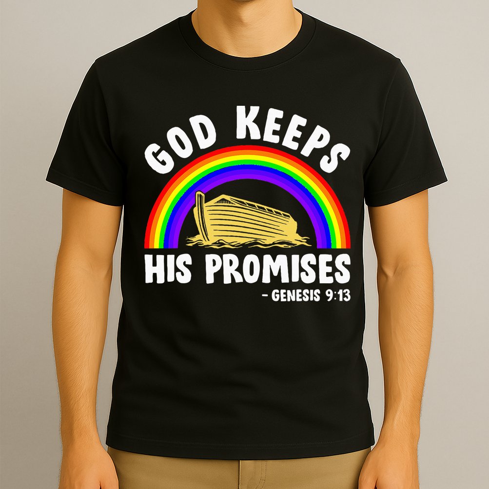 Christian Noah Ark Jesus God Keeps His Promises Rainbow T-Shirt