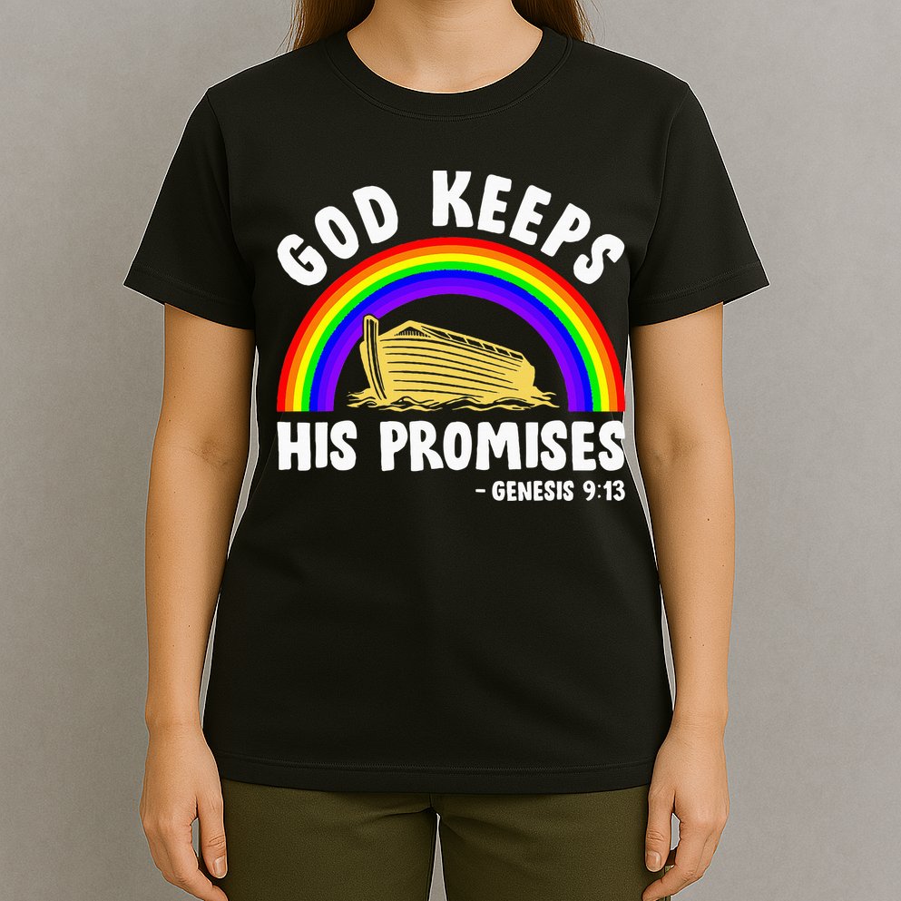 Christian Noah Ark Jesus God Keeps His Promises Rainbow T-Shirt