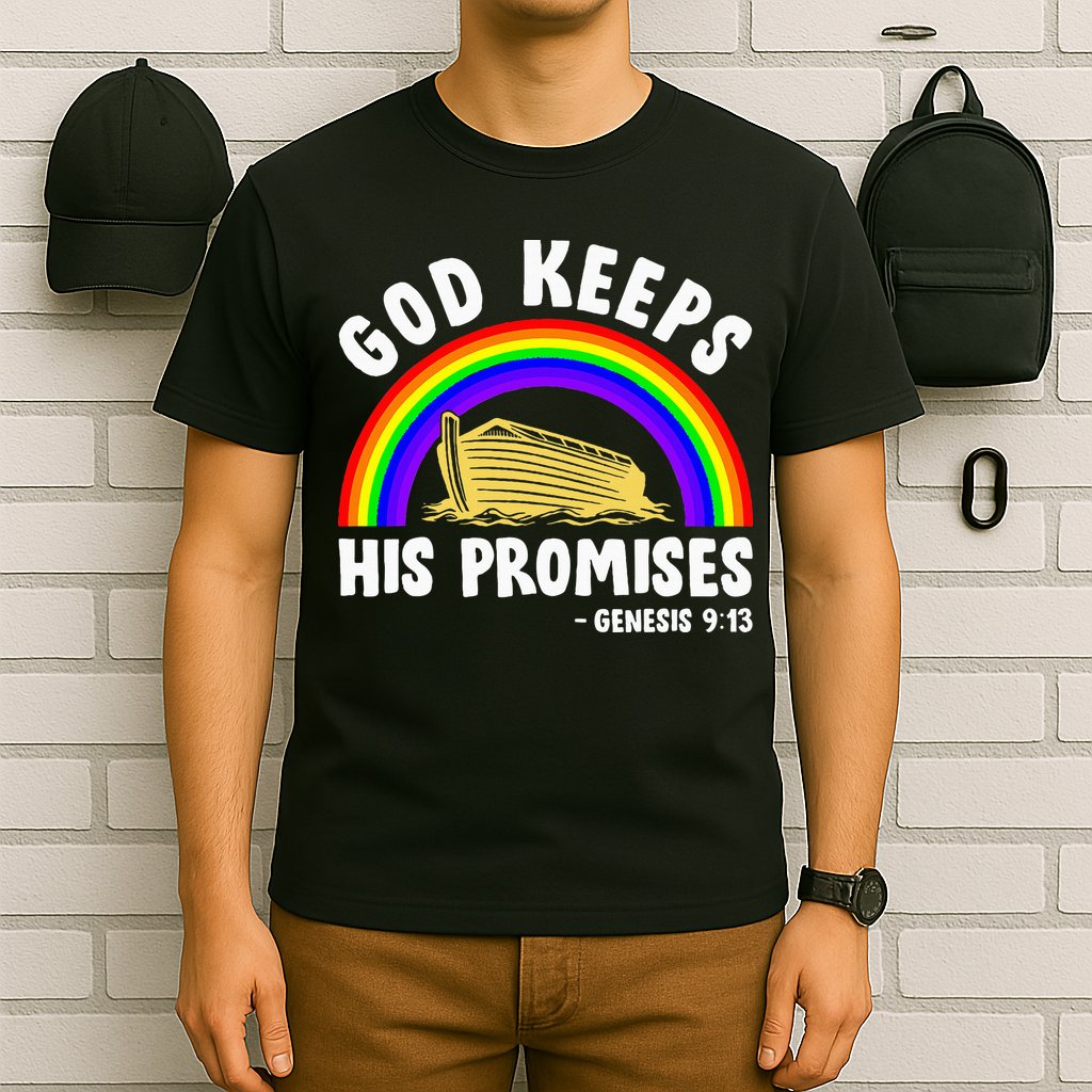 Christian Noah Ark Jesus God Keeps His Promises Rainbow T-Shirt