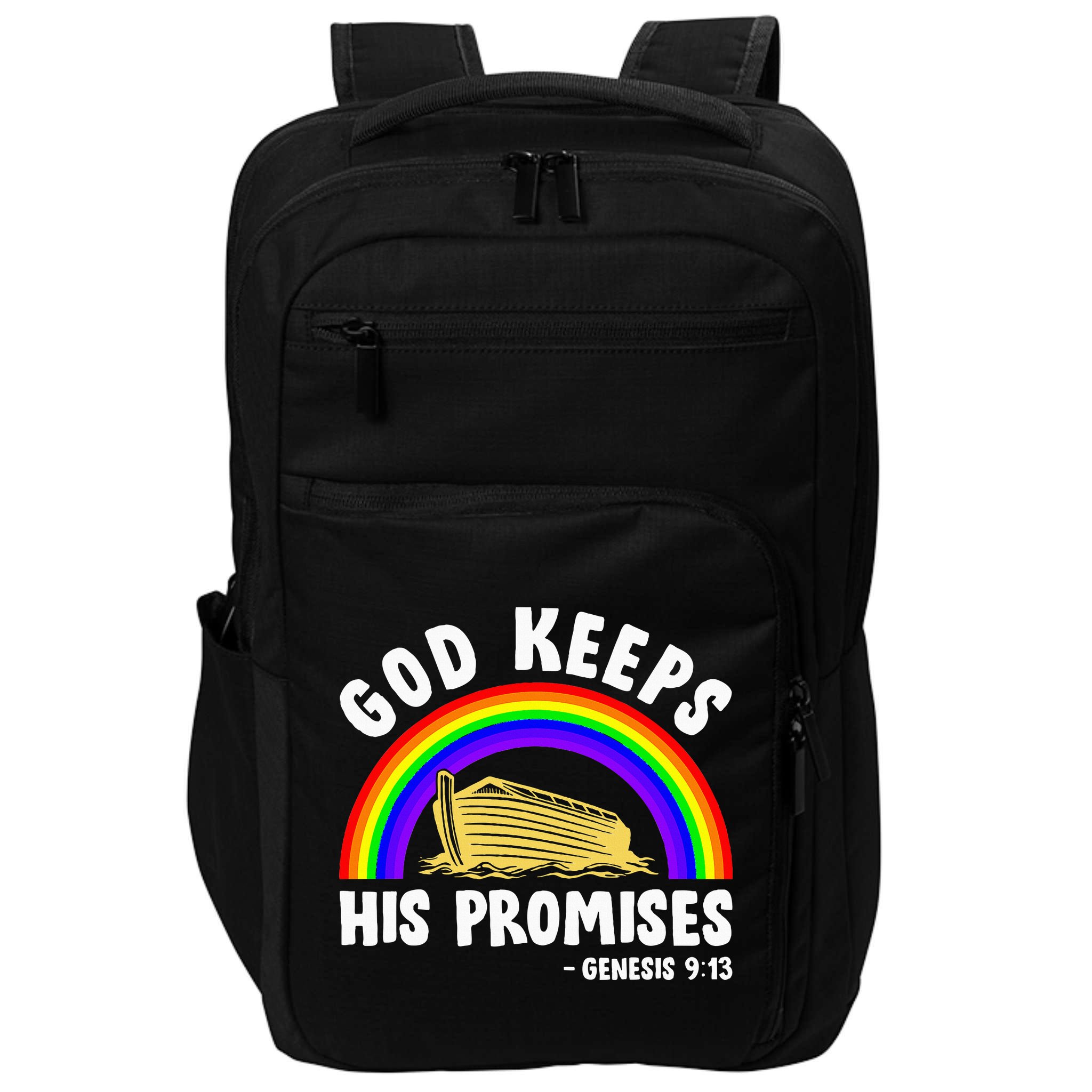 Christian Noah Ark Jesus God Keeps His Promises Rainbow Impact Tech Backpack