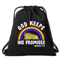 Christian Noah Ark Jesus God Keeps His Promises Rainbow Drawstring Bag