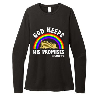 Christian Noah Ark Jesus God Keeps His Promises Rainbow Womens CVC Long Sleeve Shirt