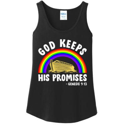 Christian Noah Ark Jesus God Keeps His Promises Rainbow Ladies Essential Tank