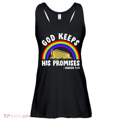 Christian Noah Ark Jesus God Keeps His Promises Rainbow Ladies Essential Flowy Tank