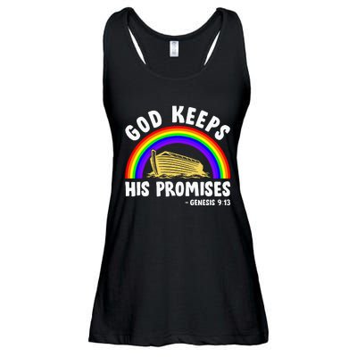 Christian Noah Ark Jesus God Keeps His Promises Rainbow Ladies Essential Flowy Tank