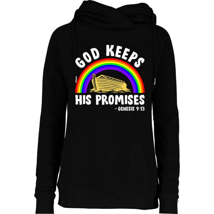 Christian Noah Ark Jesus God Keeps His Promises Rainbow Womens Funnel Neck Pullover Hood